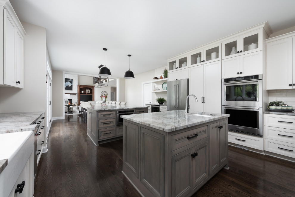 Modern kitchen in Chicago with white cabinets.
