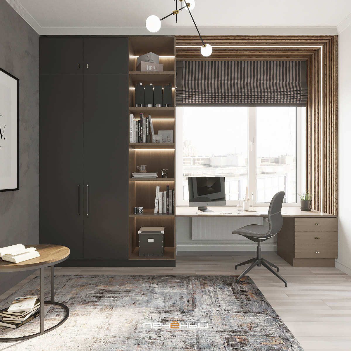 Серо-синий современный интерьер