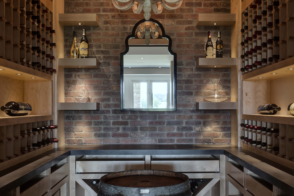 Example of a transitional home design design in Calgary