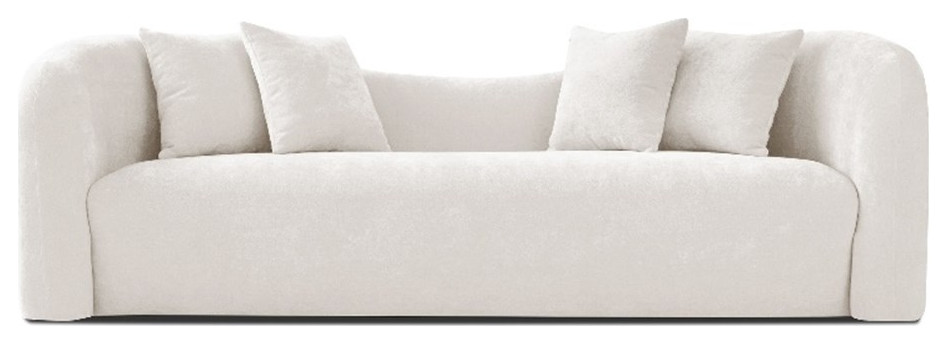 Hanan Mid Century Modern Luxury Tight Curvy Back Boucle Couch in White