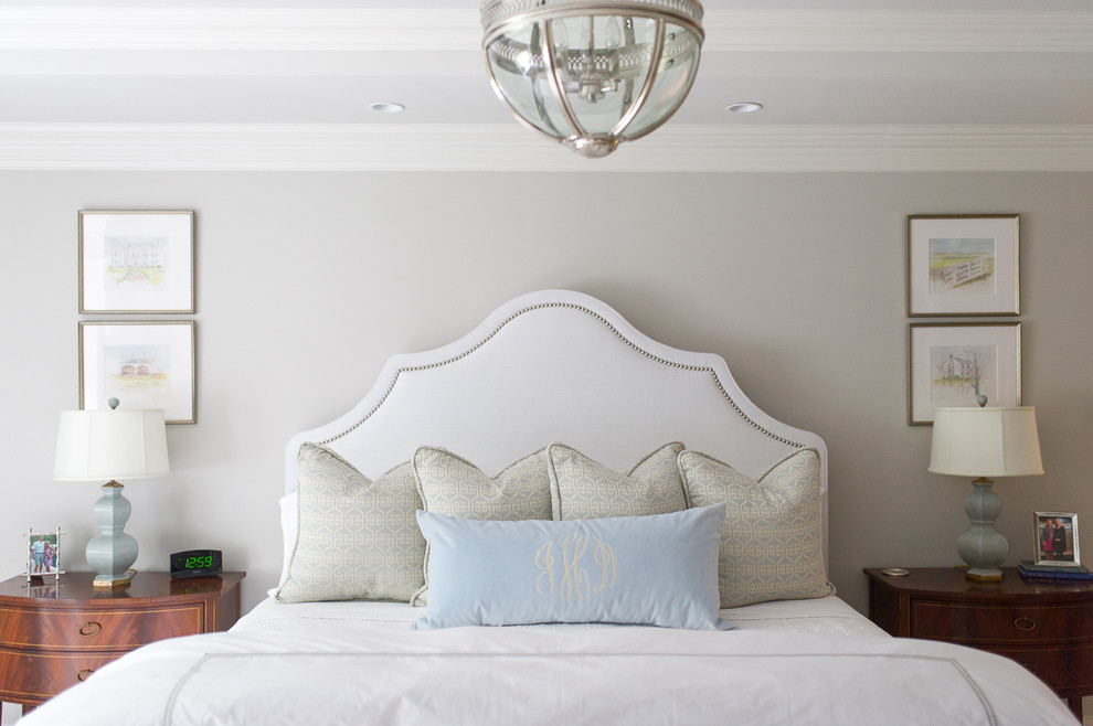 Inspiration for a transitional bedroom remodel with gray walls