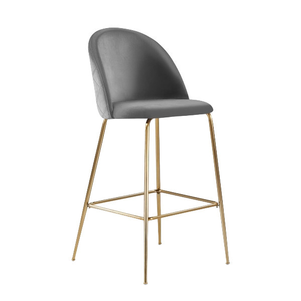 Millennial Brass Velvet Upholstered Dining Bar Stool, Soft Grey, 65 cm