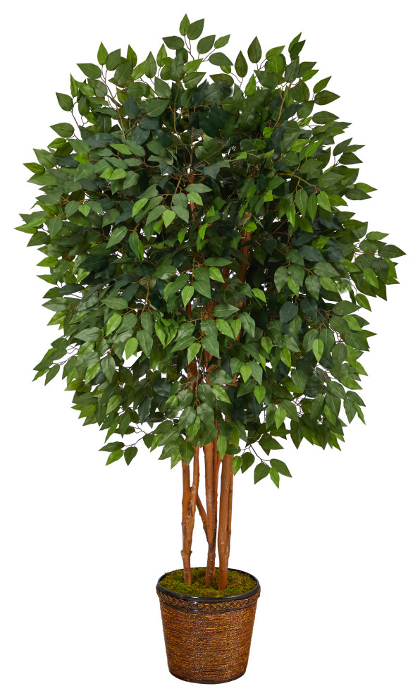 5.5' Super Deluxe Ficus Artificial Tree, Wicker Planter Modern