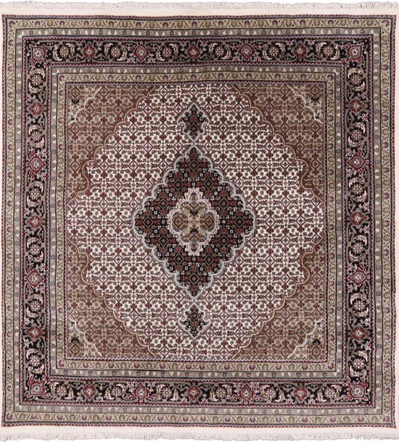 6 Square Persian Tabriz Wool And Silk Area Rug P9520