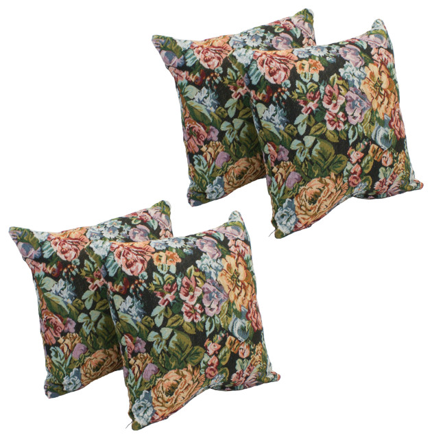 17" Tapestry Throw Pillows With Inserts, Set of 4, Potpourri Floral