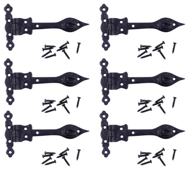 Black Wrought Iron Door Strap Hinge 6" L Flush Mount with Hardware Pack