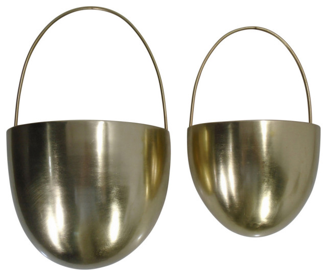 2Piece Set Metal Wall Hanging Planter, Gold Contemporary Indoor