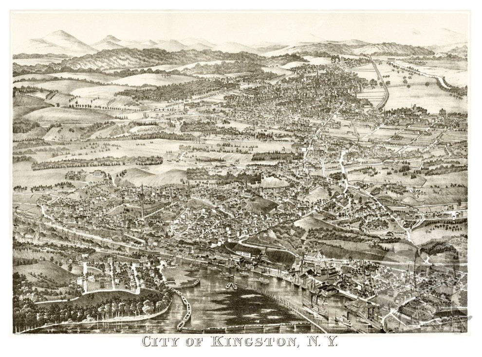 Old Map of Kingston New York 1875, Vintage Map Art Print, 24"x36
