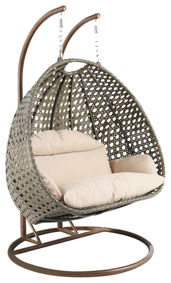 Garden Swing Egg Chair with Dark Grey Cushion and Aluminum Frame for The Patio Dark Grey Living Room. Bellemave Wicker Hanging Egg Chair
