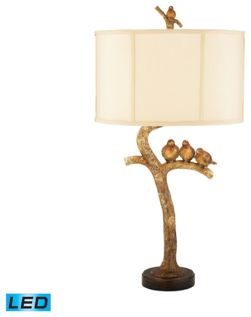 31" Three Bird Light LED Table Lamp, Gold Leaf and Black