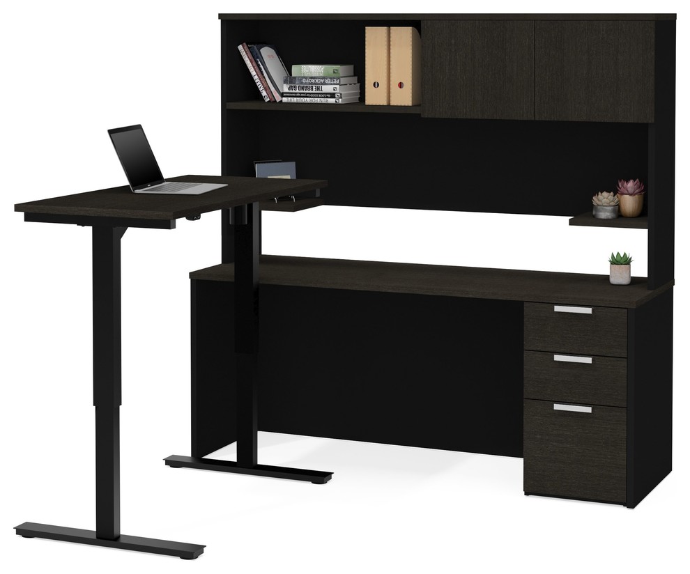 Modern L Shaped Desk Hutch Height Adjustable Side Transitional