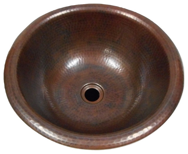 Small 14 Artisan Hammered Round Copper Bath Sink Drop In Or Vessel