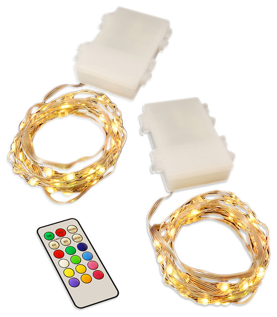 Battery Operated LED Waterproof Mini 50Light String With RC, 2Piece