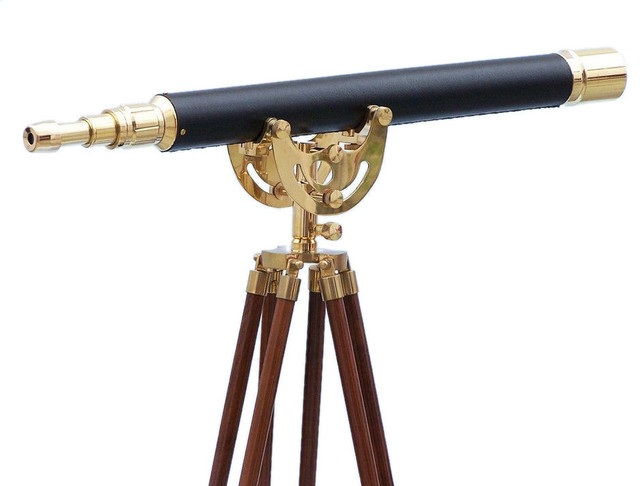Floor Standing Anchormaster Telescope, Brass/Leather, 50"