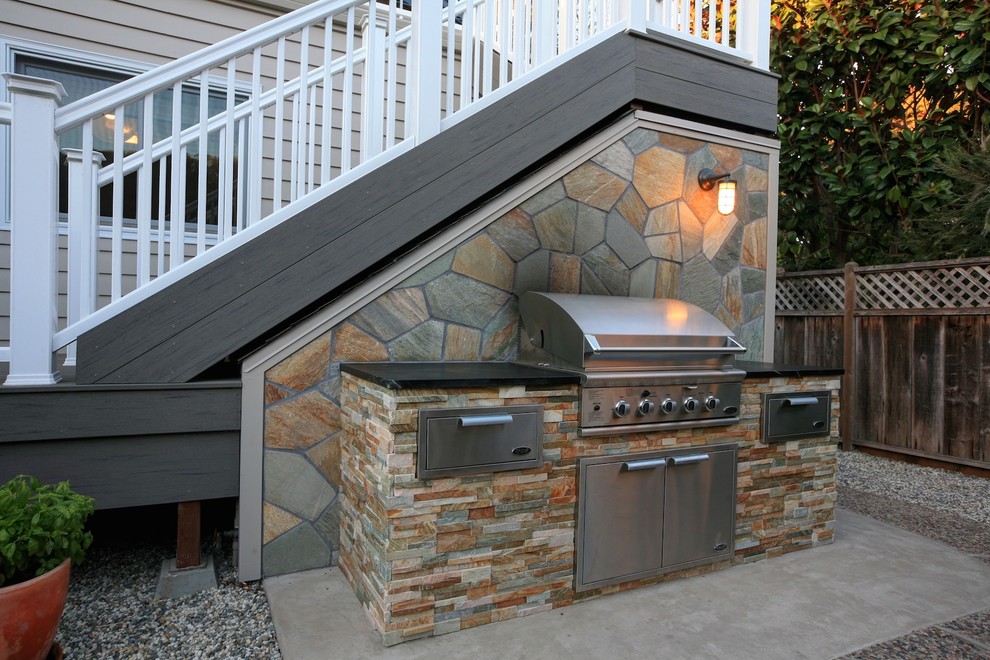 Inspiration for a mid-sized transitional backyard patio in Other with an outdoor kitchen, concrete slab and no cover.