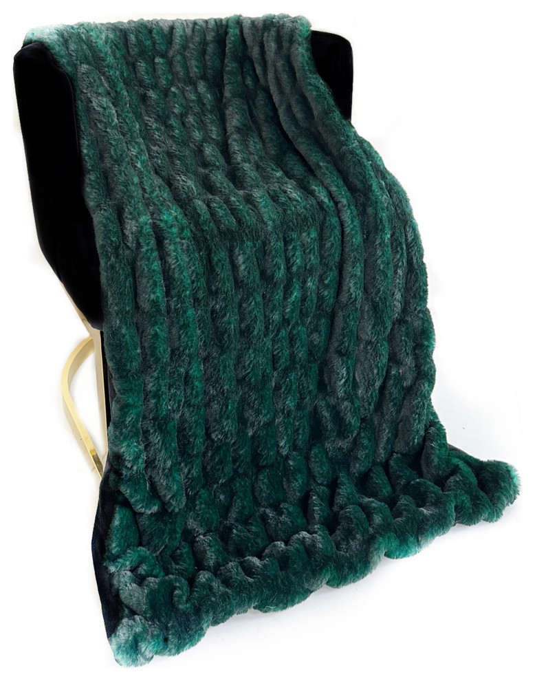 Plutus Emerald Green Plush Pelt Faux Fur Luxury Throw Blanket, Throw 48