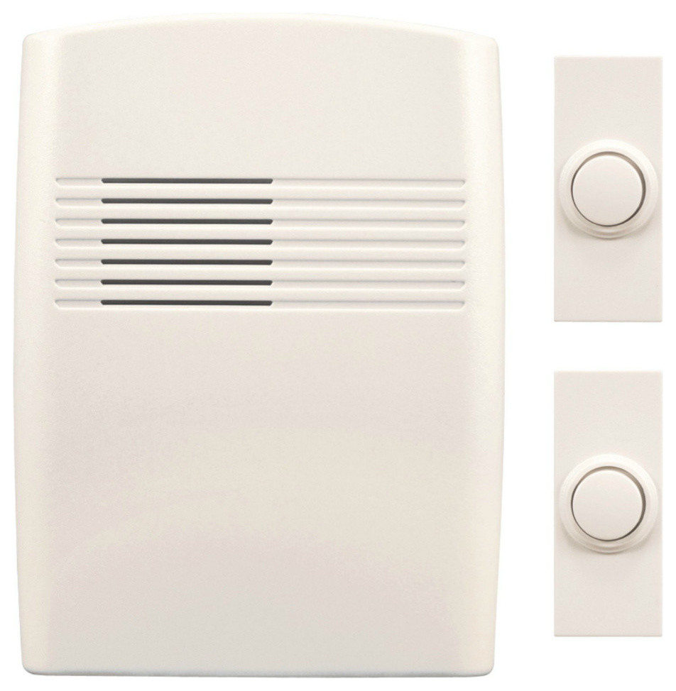 Wireless Battery Operated Doorbell Kit With 2 Pushbuttons, OffWhite