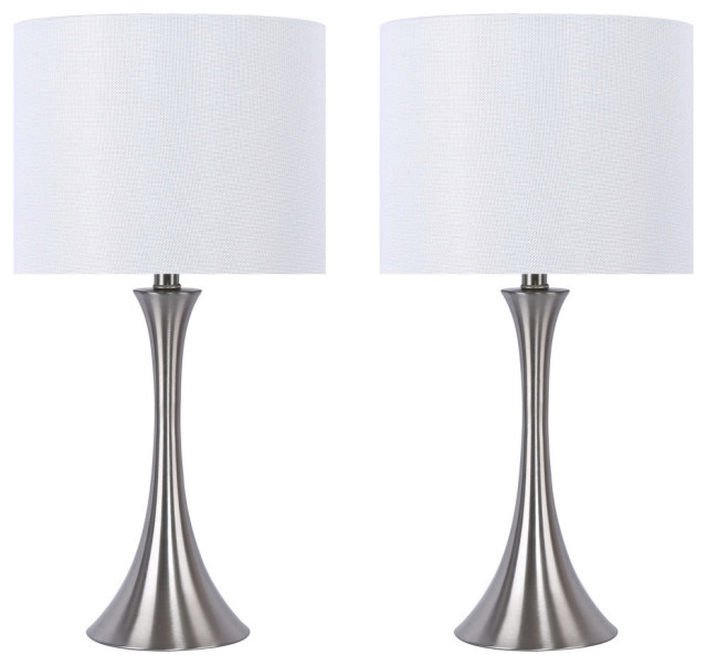 24.25" Brushed Nickel Table Lamps With Textured Drum Shades, Set of 2