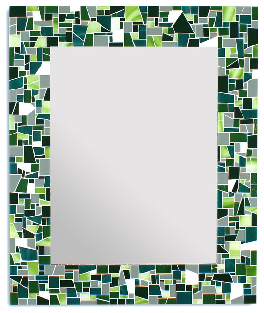 Green Mosaic Bathroom Wall Mirror, Green Stained Glass Tile, 16x20