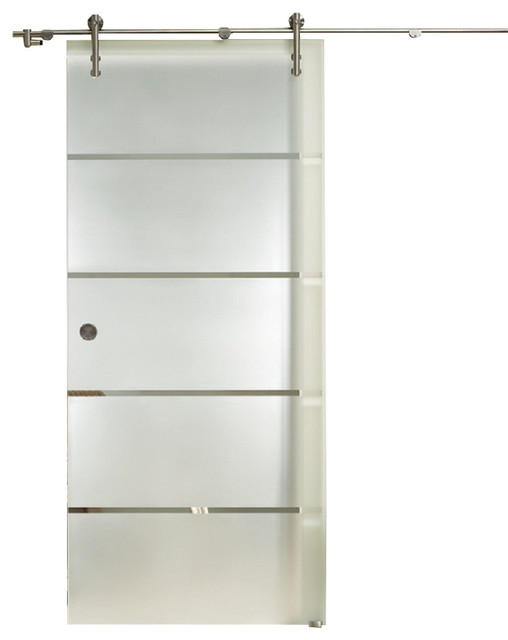 Modern Sliding Glass Barn Door Frosted With Transpa Lines 28 X82 Right