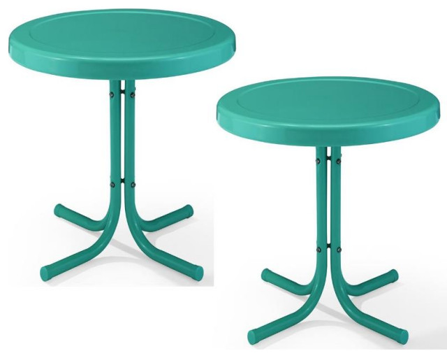 Home Square 2 Piece Metal Patio End Table Set in Turquoise Blue