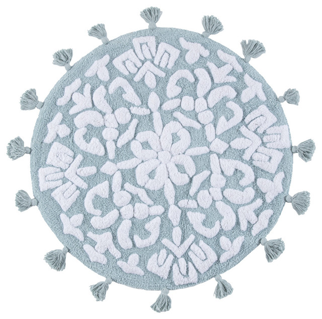 cambridge round tufted bath mat with tassels