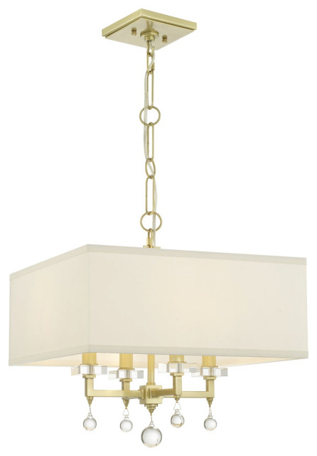 Crystorama 8105-AG 4 Light Chandelier in Aged Brass with Silk