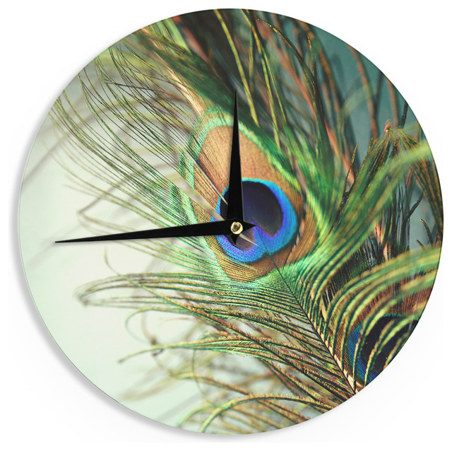 Sylvia Cook "Teal Peacock Feather" Wall Clock Contemporary Wall