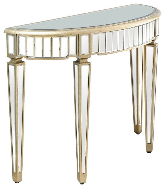 Camden Isle Celeste 43.25 in. Antique Silver Half Moon Glass Console