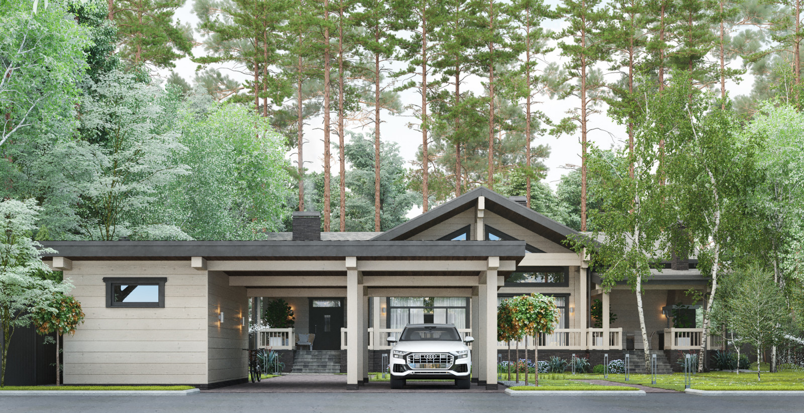 Дом из клееного бруса в лесу