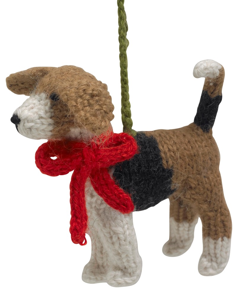 Hand Knit Beagle Christmas Ornament