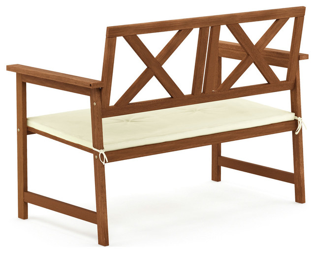 Furinno Tioman Hardwoodxback Bench Teak Oil With Cushion Transitional Outdoor Benches By - Tioman Round Wood Outdoor Dining Table Furinno Tioman Hardwoodxback Bench Teak Oil With Cushion Transitional Outdoor Benches By - Tioman Round Wood Outdoor Dining Table