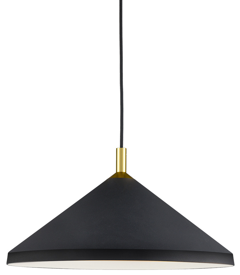 Dorothy Single Lamp Pendant, Black/Gold, 18"Dx9"H