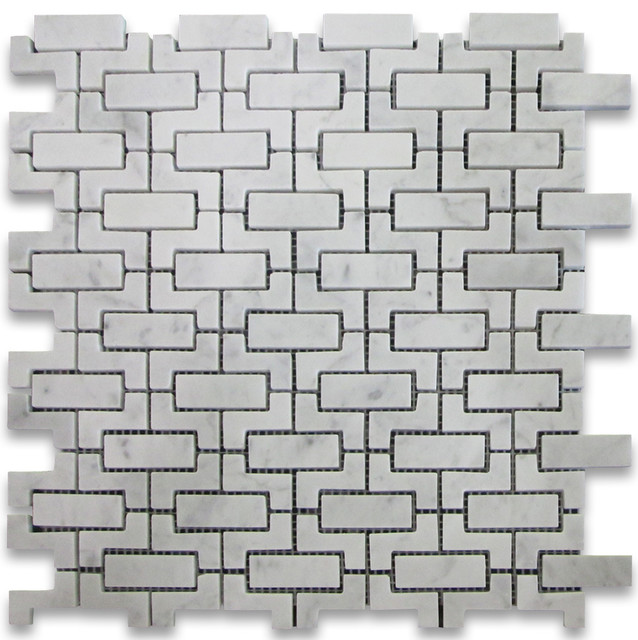 12 X12 Carrara White Fretwork Interlock Mosaic Tile Honed Traditional Wall And Floor Tile By Stone Center Online