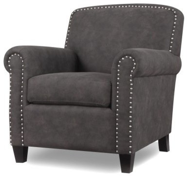 Emerald Home Belton Nailhead Accent Chair - Grey Brushed Microfibre