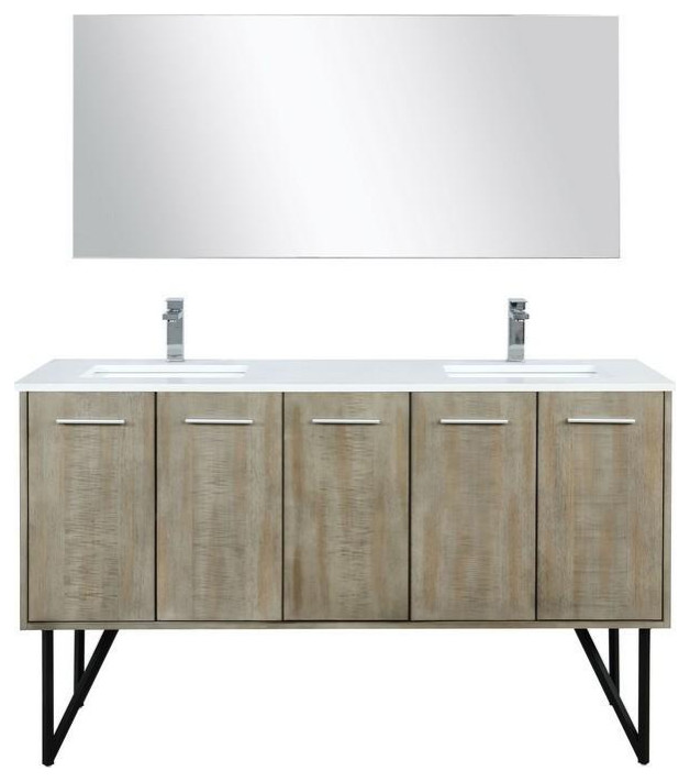 Lancy Modern 60" Rustic Acacia Double Bathroom Vanity Set Farmhouse