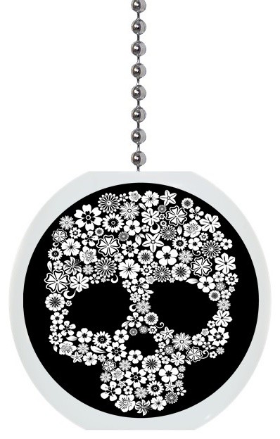 White Flowers Skull Ceiling Fan Pull