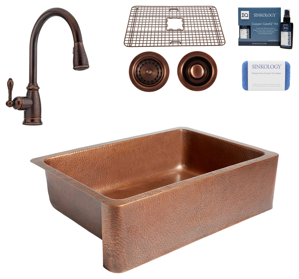 Adams Copper 33" Single Bowl Farmhouse Undermount Kitchen Sink with Faucet