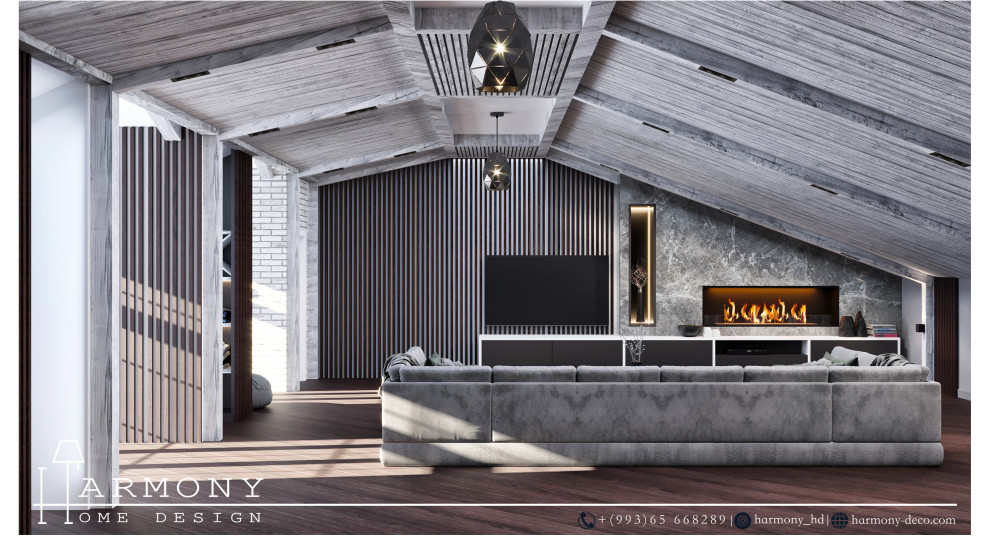 Дизайн-проект мансарды в смешанном стиле модерн и лофт общей площадью 150 м2