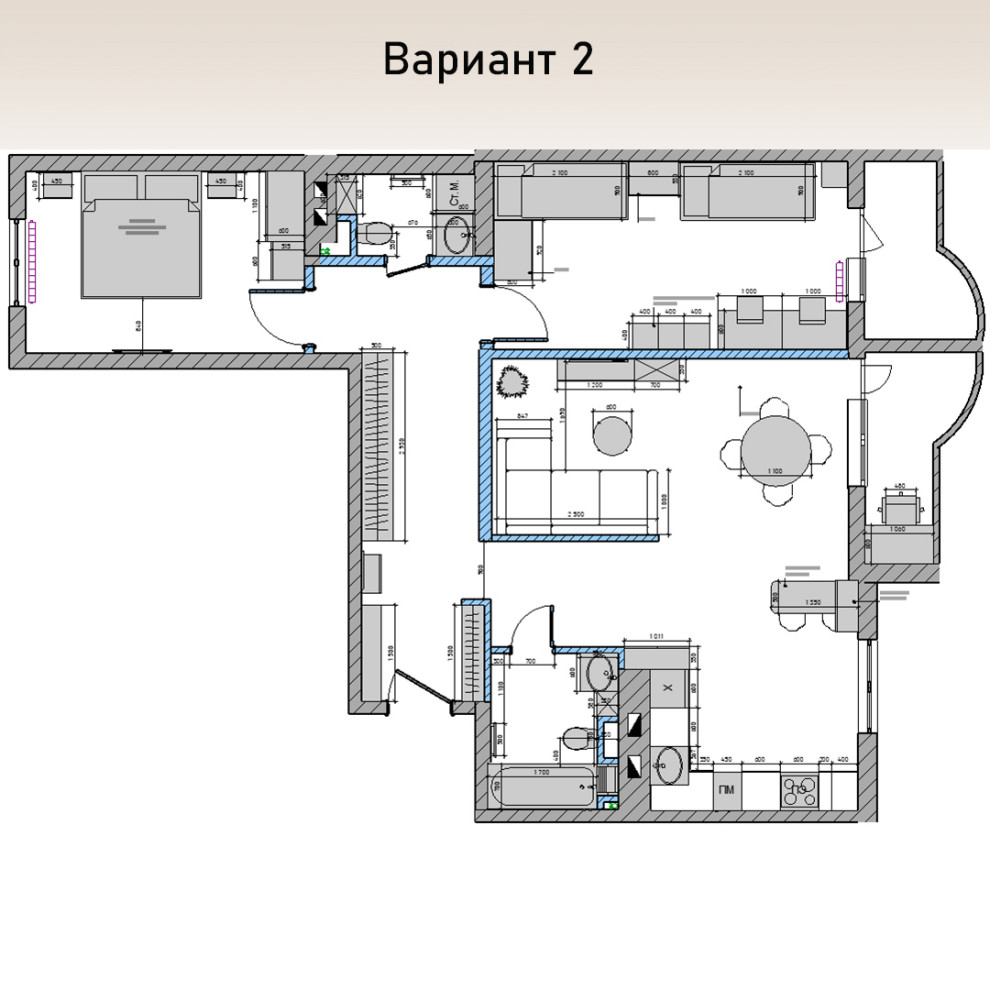3-х комнатная квартира 90 м2 для семьи с двумя детьми в современном стиле
