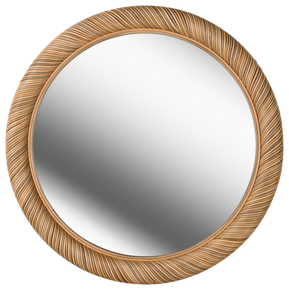 Basket Wall Mirror, Natural Rattan, Casual, 30" Height, 30" Width Tropical Wall Mirrors by
