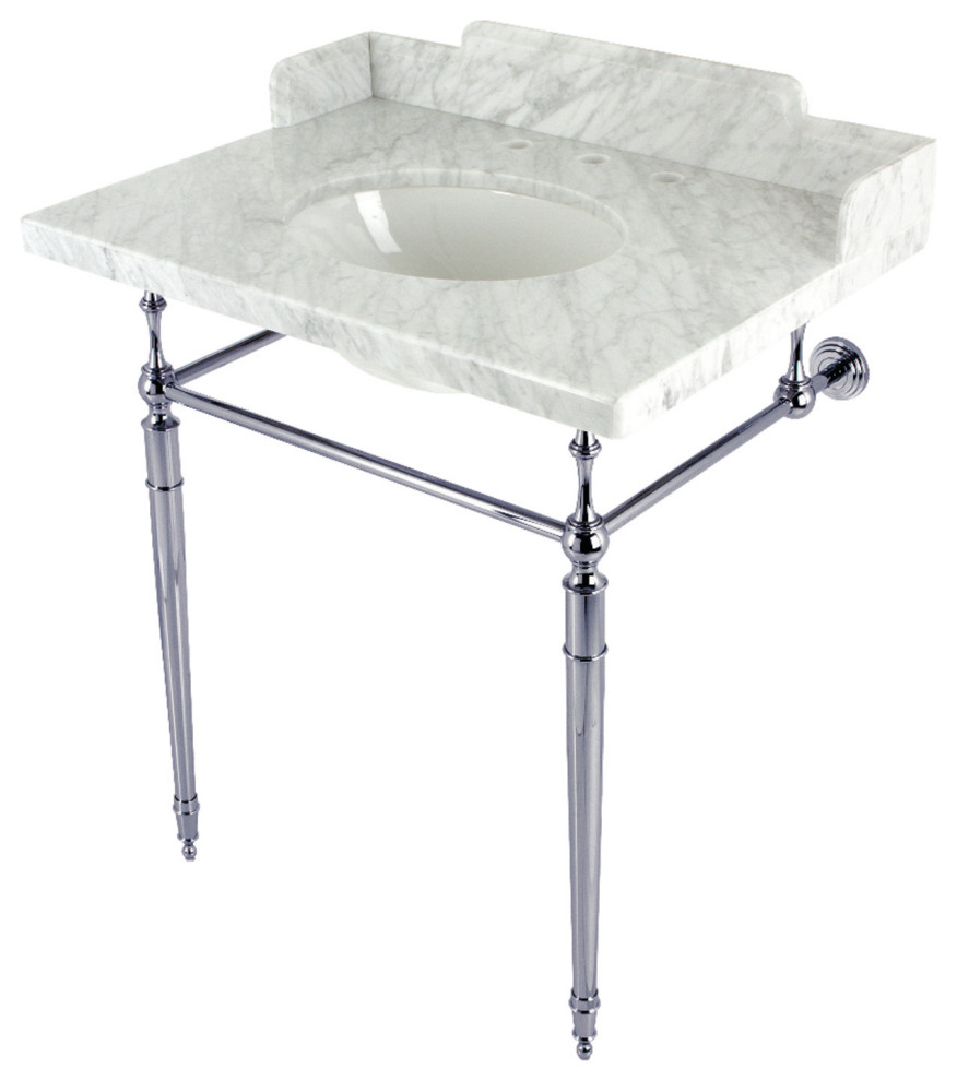 LMS3022M81 30" Carrara Marble Console Sink with Brass Legs