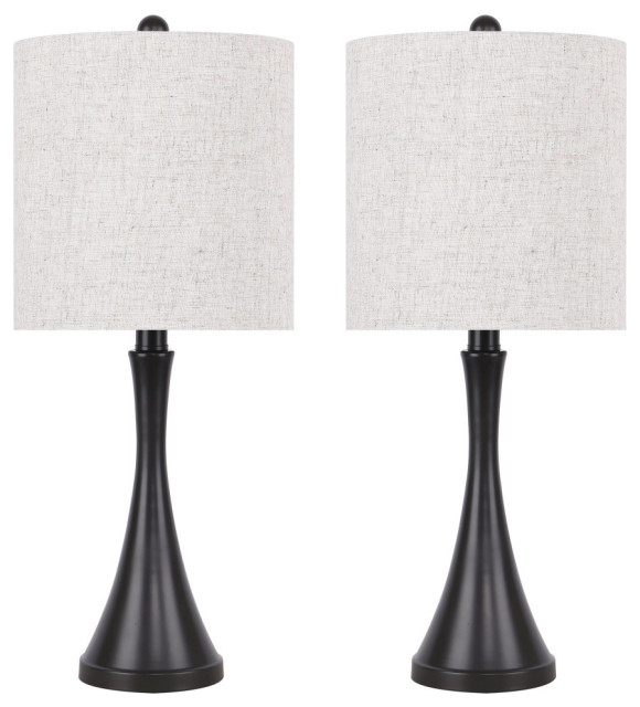 20" Oiled Bronze Table Lamps With Flared Base & Natural Linen Shades