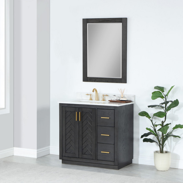 Gazsi Brown Oak Bathroom Vanity Set, 36" - Transitional - Bathroom ...