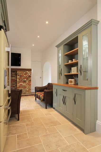 In-Frame Oak & Painted Shaker Kitchen in Farrow & Ball Pigeon transitional-kitchen