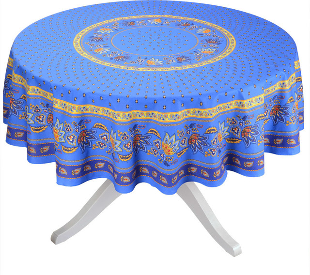 Le Cluny French Linens Round Lisa Blue Cotton Coated French Country