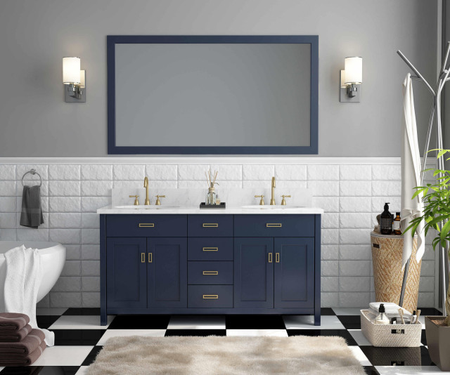 60 Navy Blue Bathroom Double Vanity, Bathroom Vanity 60 Inch Double Sink White