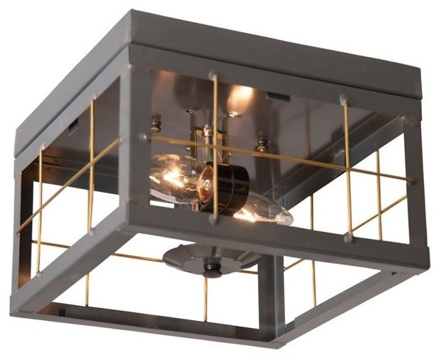 Ceiling Light In Country Tin With Brass Cross Bars Transitional
