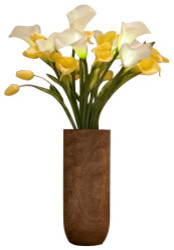 Buttercup - Illuminated Floral Design, Yellow and White, Mango Wood Vase