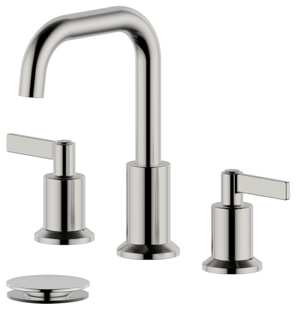 Kadoma Double Handle Brushed Nickel Faucet, Drain Assembly With Overflow